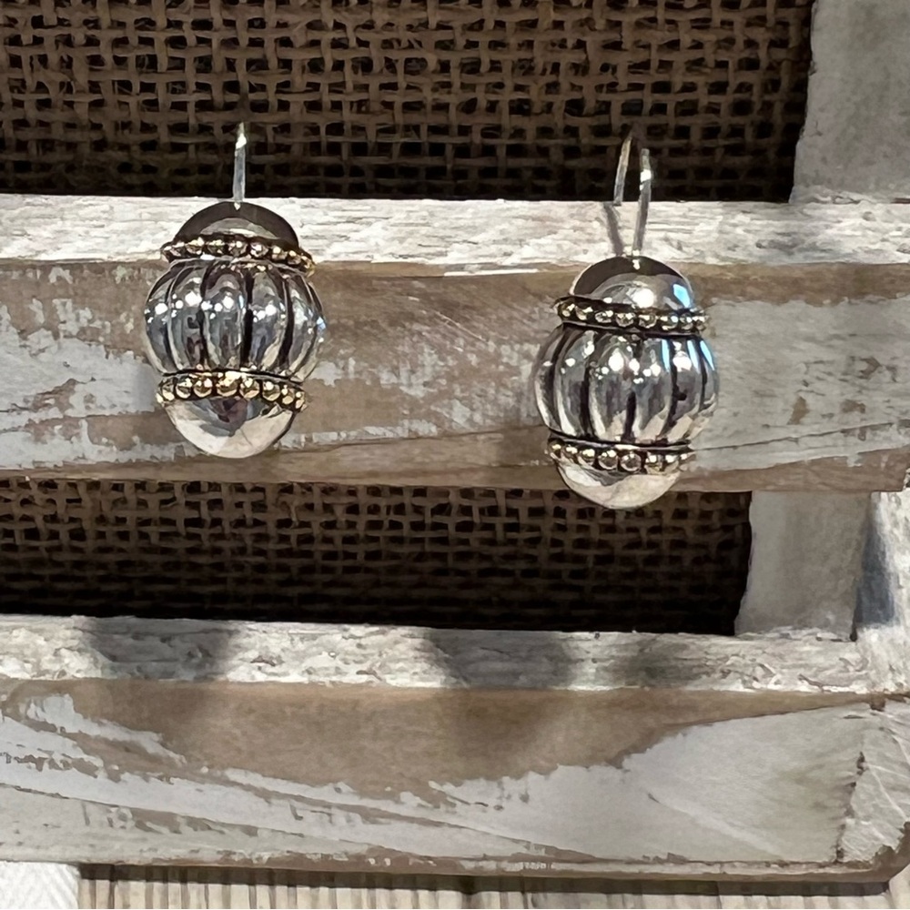 Vintage‎ Inspiration Pendant drop earrings Oval Barrel Shape Silver Tone Tiered - Picture 2 of 7